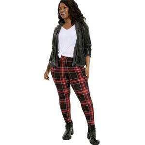 Torrid Ponte SLIM FIX Stretch Pixie Pants Plus Sz 1 Plaid Red Black Glam